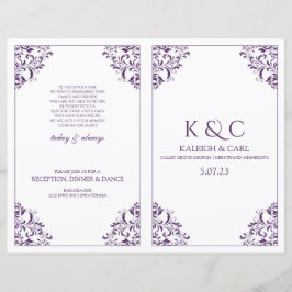 Elegant Wedding Program - Foldover Booklet - Plum