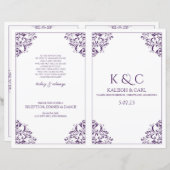 Elegant Wedding Program - Foldover Booklet - Plum (Voorkant / Achterkant)