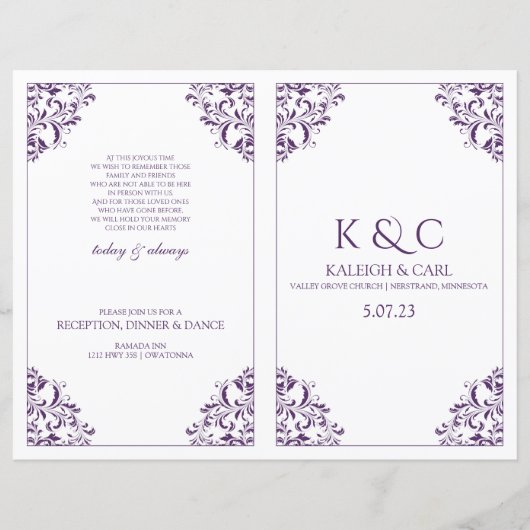 Elegant Wedding Program - Foldover Booklet - Plum (Voorkant)