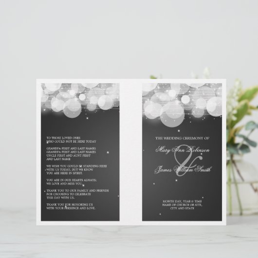 Elegant Wedding Program Glow & Sparkle Black (Staand voorkant)