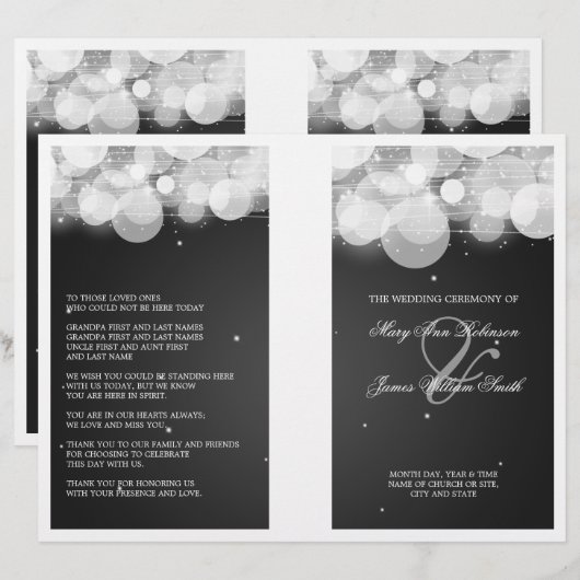 Elegant Wedding Program Glow & Sparkle Black (Voorkant / Achterkant)