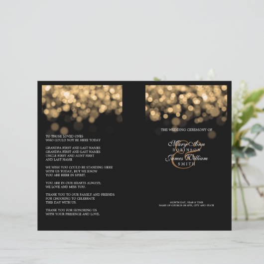 Elegant Wedding Program Gold Lights (Staand voorkant)