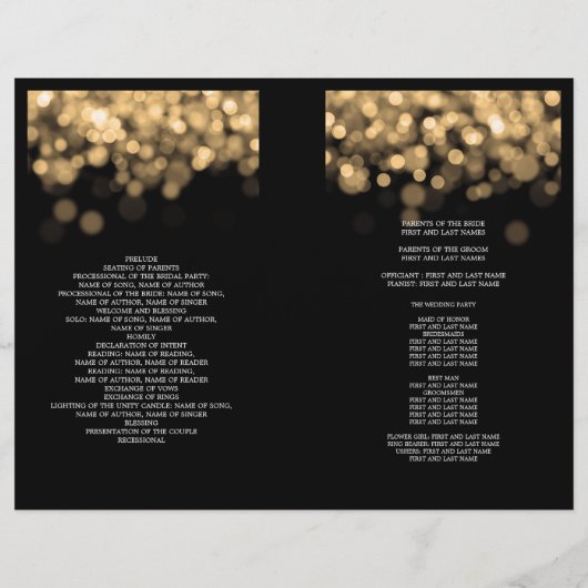Elegant Wedding Program Gold Lights (Achterkant)
