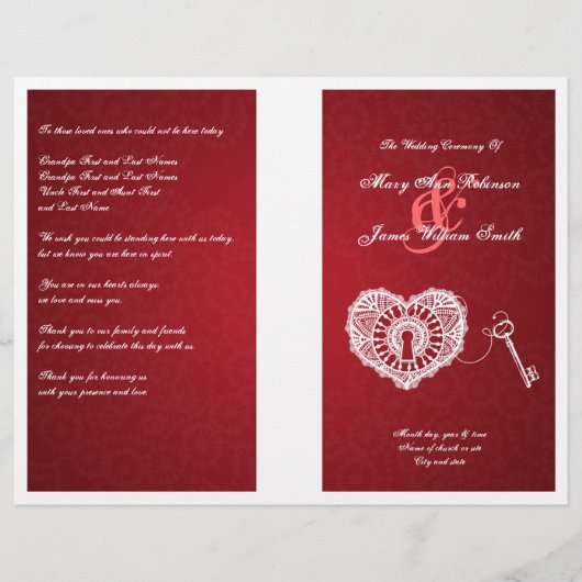 Elegant Wedding Program Key in Mijn hart Rood (Voorkant)