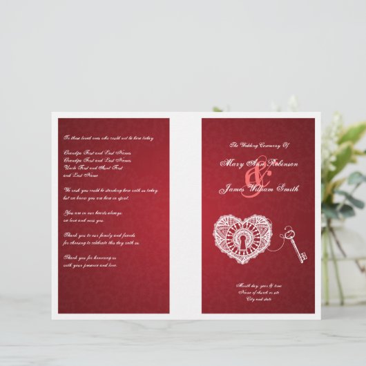 Elegant Wedding Program Key in Mijn hart Rood (Staand voorkant)