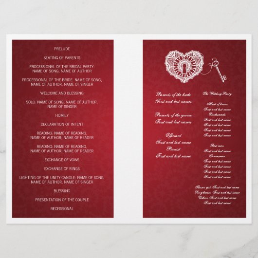 Elegant Wedding Program Key in Mijn hart Rood (Achterkant)