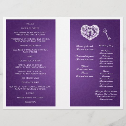 Elegant Wedding Program Key voor mijn hart-Paars (Achterkant)