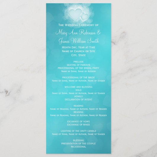 Elegant Wedding Program Modern Hearts Blue Programmakaart (Voorkant)