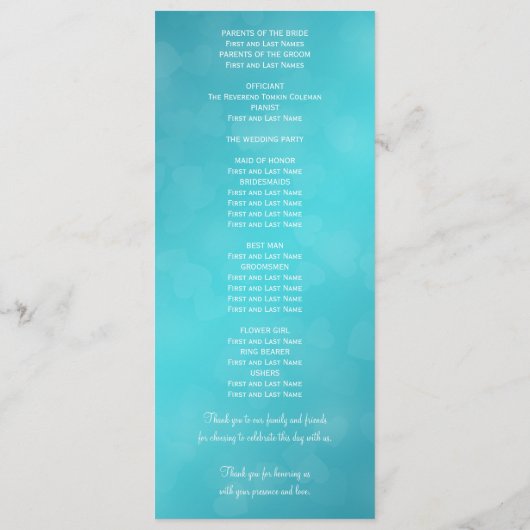 Elegant Wedding Program Modern Hearts Blue Programmakaart (Achterkant)