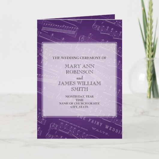 Elegant Wedding Program — Paars muziek Programma (Voorkant)