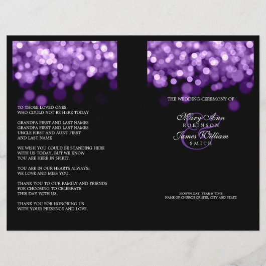 Elegant Wedding Program Paarse lichten (Voorkant)