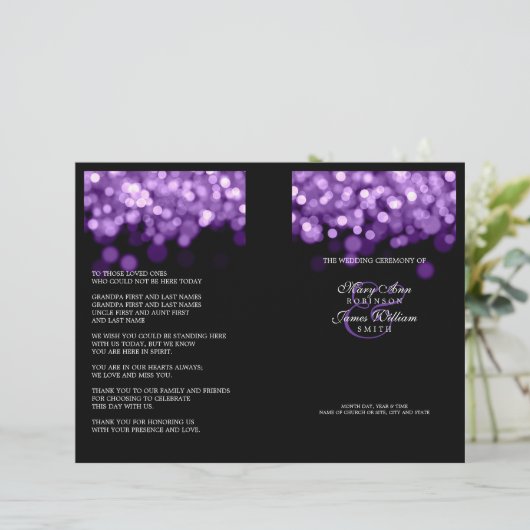 Elegant Wedding Program Paarse lichten (Staand voorkant)