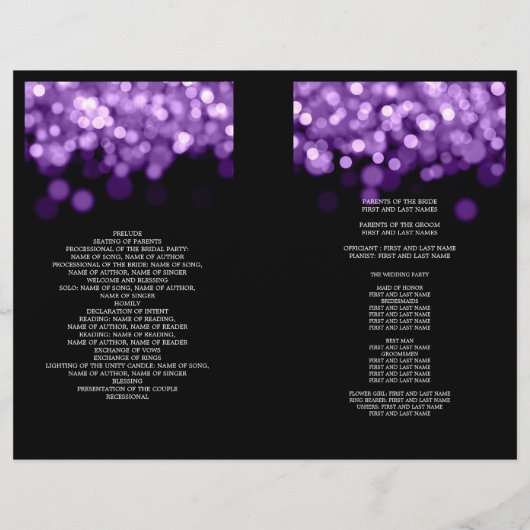 Elegant Wedding Program Paarse lichten (Achterkant)