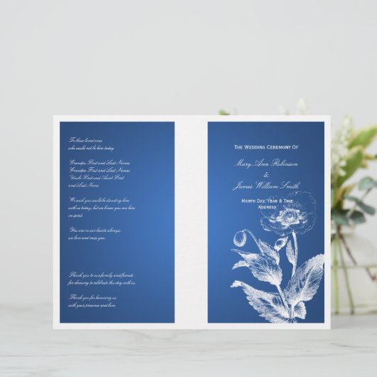 Elegant Wedding Program Poppy Blue (Staand voorkant)
