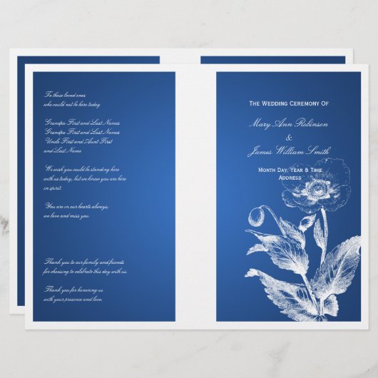 Elegant Wedding Program Poppy Blue (Voorkant / Achterkant)