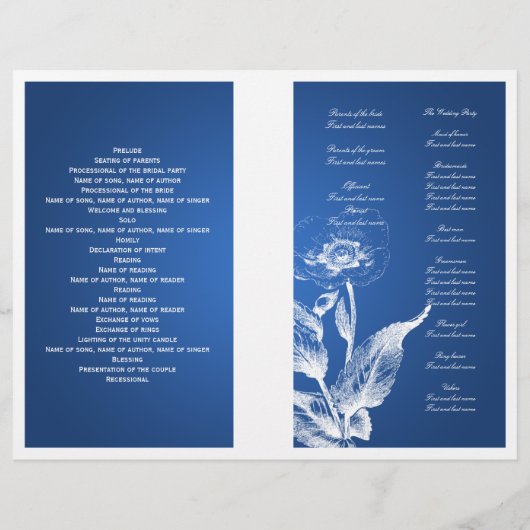 Elegant Wedding Program Poppy Blue (Achterkant)