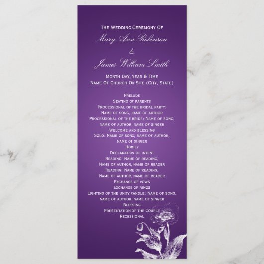 Elegant Wedding Program Poppy Paars Programmakaart (Voorkant)