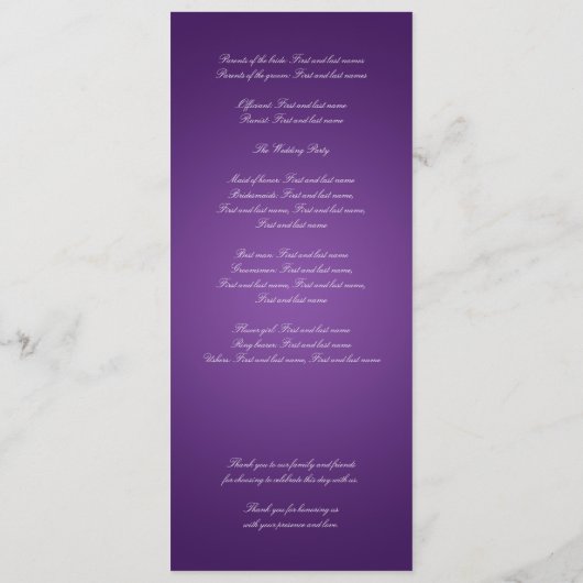 Elegant Wedding Program Poppy Paars Programmakaart (Achterkant)