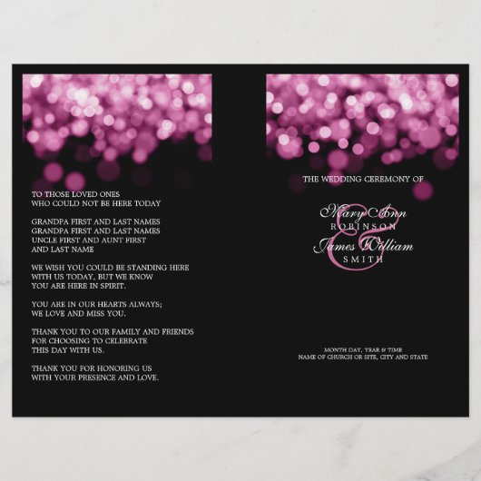 Elegant Wedding Program Roze Lichten (Voorkant)