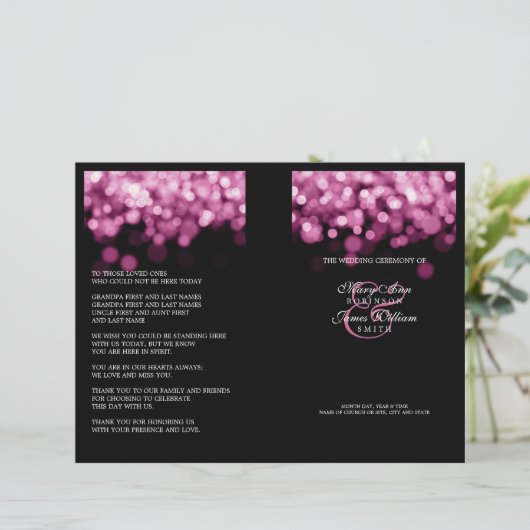 Elegant Wedding Program Roze Lichten (Staand voorkant)
