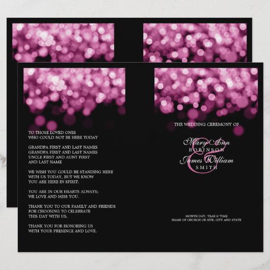 Elegant Wedding Program Roze Lichten (Voorkant / Achterkant)