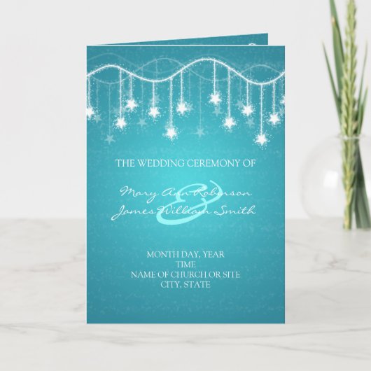 Elegant Wedding Program Shimmering Stars Blue Programma (Voorkant)