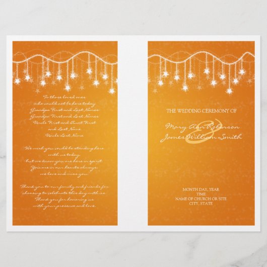 Elegant Wedding Program Shimmering Stars Oranje (Voorkant)