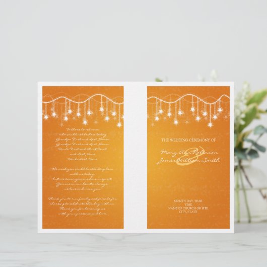 Elegant Wedding Program Shimmering Stars Oranje (Staand voorkant)