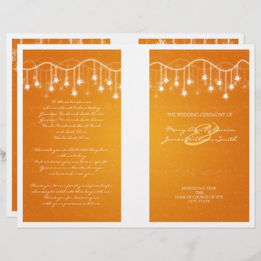 Elegant Wedding Program Shimmering Stars Oranje (Voorkant / Achterkant)