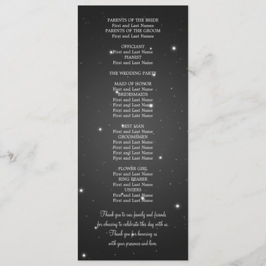 Elegant Wedding Program Sparking Chain Black Programmakaart (Achterkant)