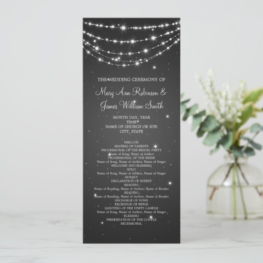Elegant Wedding Program Sparking Chain Black Programmakaart (Staand voorkant)
