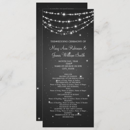 Elegant Wedding Program Sparking Chain Black Programmakaart (Voorkant / Achterkant)