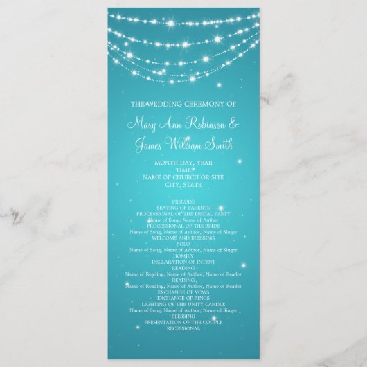 Elegant Wedding Program Sparking Chain Blue Programmakaart (Voorkant)
