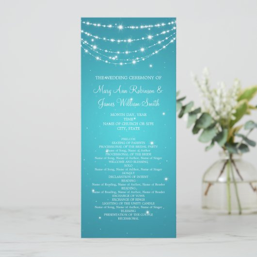Elegant Wedding Program Sparking Chain Blue Programmakaart (Staand voorkant)