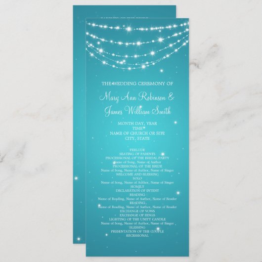Elegant Wedding Program Sparking Chain Blue Programmakaart (Voorkant / Achterkant)