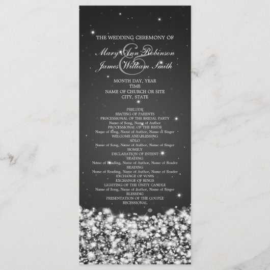 Elegant Wedding Program Star Sparkle Black Programmakaart (Voorkant)