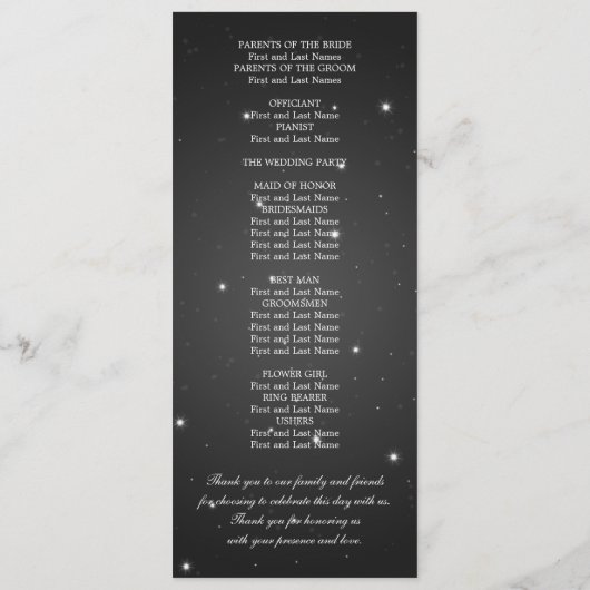 Elegant Wedding Program Star Sparkle Black Programmakaart (Achterkant)