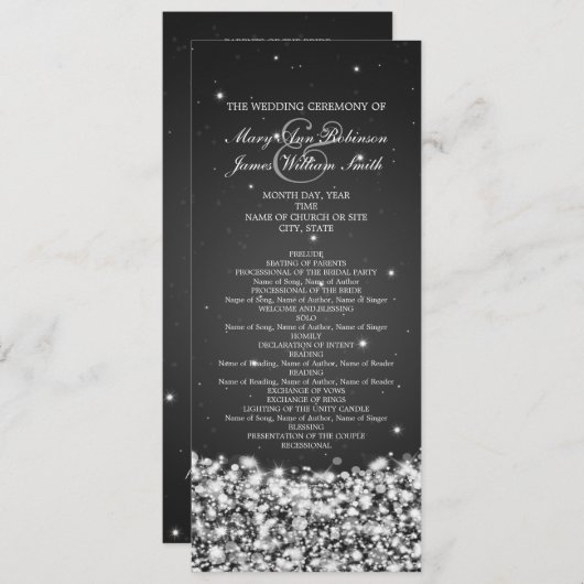 Elegant Wedding Program Star Sparkle Black Programmakaart (Voorkant / Achterkant)