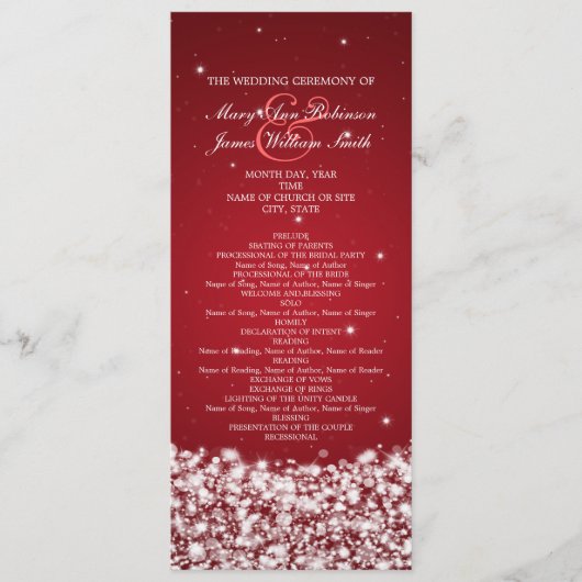 Elegant Wedding Program Star Sparkle Red Programmakaart (Voorkant)