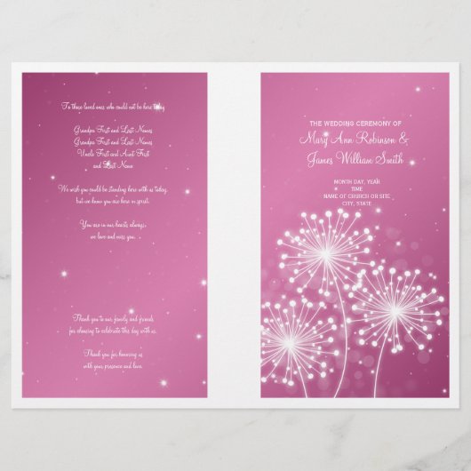 Elegant Wedding Program Summer Sparkle Roos Pink (Voorkant)