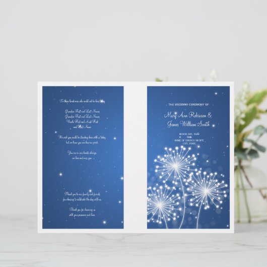Elegant Wedding Program Summer Sparkle Sapphire (Staand voorkant)