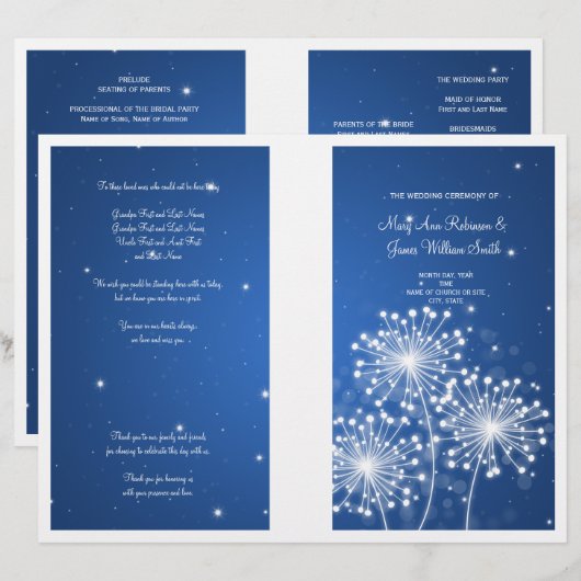 Elegant Wedding Program Summer Sparkle Sapphire (Voorkant / Achterkant)