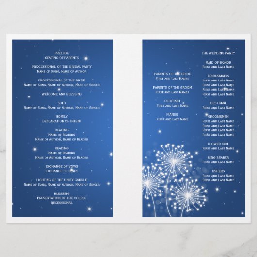 Elegant Wedding Program Summer Sparkle Sapphire (Achterkant)