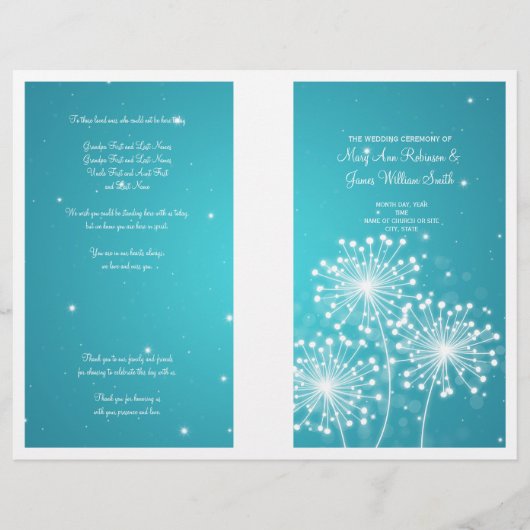 Elegant Wedding Program Summer Sparkle Turquoise (Voorkant)