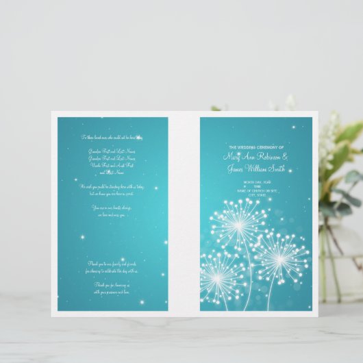Elegant Wedding Program Summer Sparkle Turquoise (Staand voorkant)