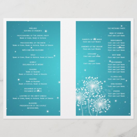 Elegant Wedding Program Summer Sparkle Turquoise (Achterkant)