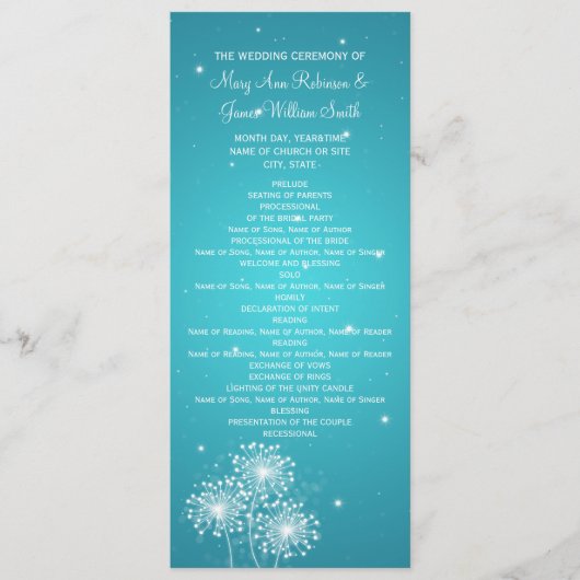 Elegant Wedding Program Summer Sparkle Turquoise Programmakaart (Voorkant)