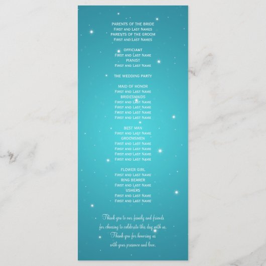 Elegant Wedding Program Summer Sparkle Turquoise Programmakaart (Achterkant)