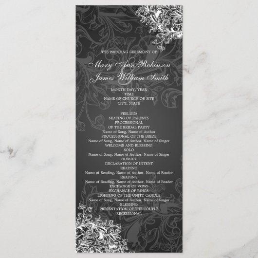 Elegant Wedding Program  Swirls Black Programmakaart (Voorkant)