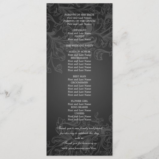 Elegant Wedding Program  Swirls Black Programmakaart (Achterkant)
